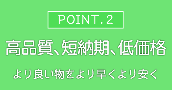 高品質、短納期、低価格